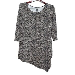 Clara Sun Woo Black Printed 3/4 Sleeve Asymmetrical Lagenlook Blouse Small